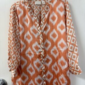Chico's Boho Peach Coral Irate Button Up Blouse